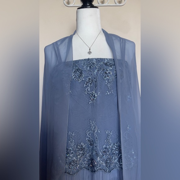 Blue Embellished Tiered maxi Dress for Cocktail Celebration or special occasion - Picture 12 of 13